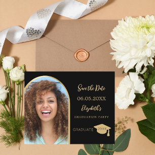 Black Foto Graduation Party Save the Date Karte