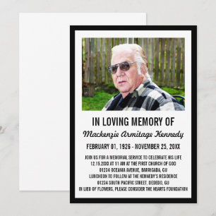 Black Foto Memorial Service oder Beerdigung Einlad Einladung