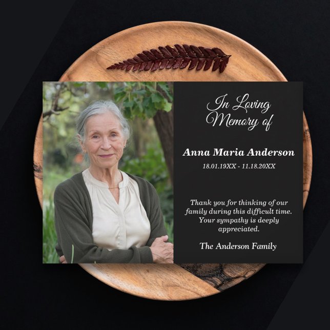 Black Foto Sober Beerdigung Danke Karte (Black Photo Sober Funeral Thank You Card)