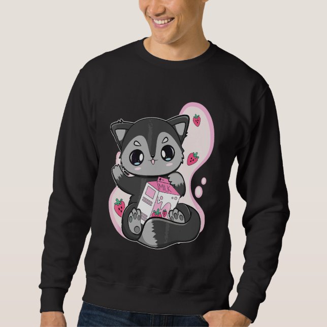 Black Fox Erdbeermilch-Bubble-Tea für Boba   Sweatshirt (Vorderseite)