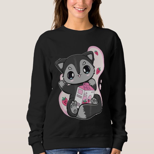 Black Fox Erdbeermilch-Bubble-Tee für Boba   Sweatshirt (Vorderseite)