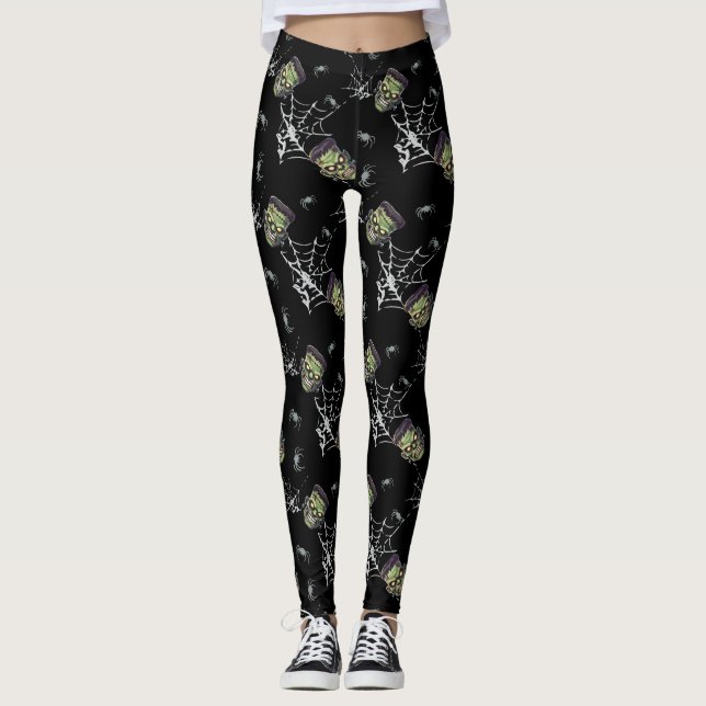 🖤 Black Frankenstein Halloween Leggings 🎃 💀 (Vorderseite)