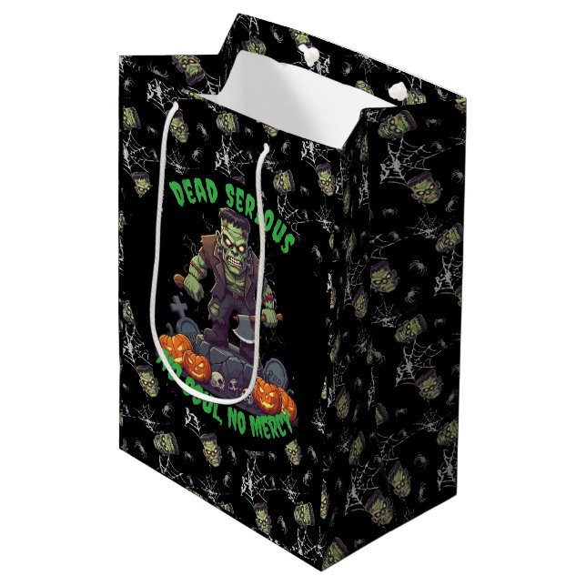 🖤 Black Frankenstein Halloween 💀 Mittlere Geschenktüte (Vorderseite Schrägansicht)