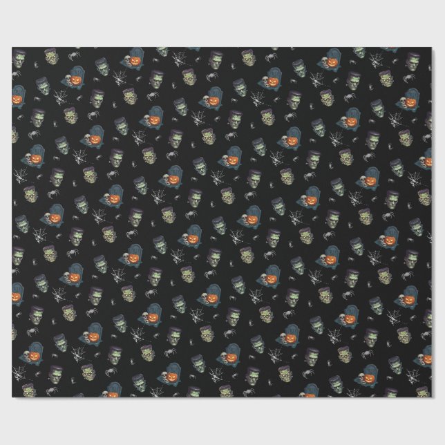 🖤 Black Frankenstein Wrapping Paper 💀 🎃 Geschenkpapier (Flach)