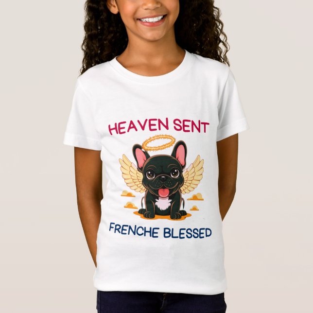 Black French Bulldog als Engel auf Erden T-Shirt (Vorderseite)