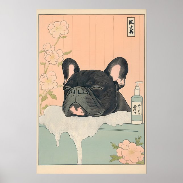 Black French Bulldog Bathroom Print Japandi Poster (Vorne)