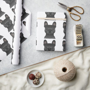 Black French Bulldog Cartoon Head Pattern Geschenkpapier