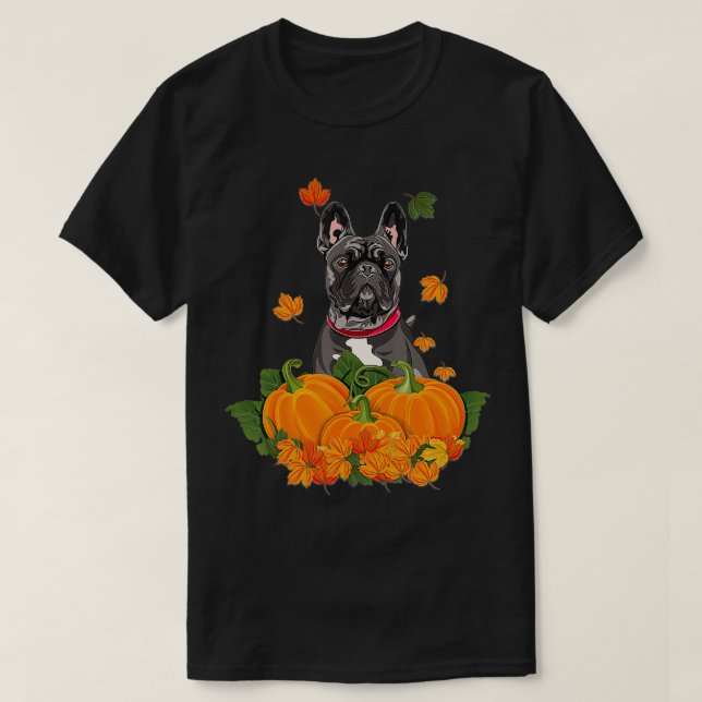 Black French Bulldog Erntedank Pumpkin Fall Gif T-Shirt (Design vorne)