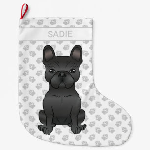 Black French Bulldog / Frenchie Cartoon Dog & Name Großer Weihnachtsstrumpf