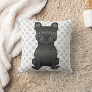 Black French Bulldog / Frenchie Cartoon Dog & Paws Kissen