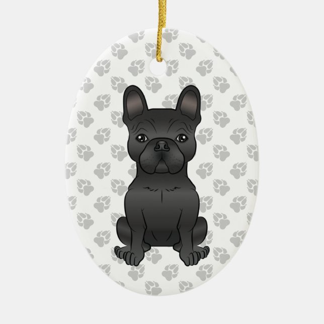 Black French Bulldog / Frenchie Cartoon Dog & Text Keramik Ornament (Vorne)