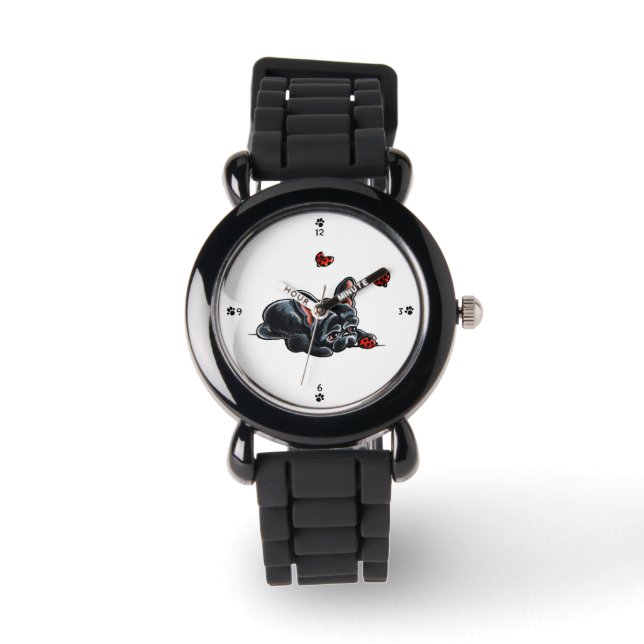 Black French Bulldog Ladybug Armbanduhr (Vorderseite)