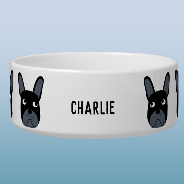 Black French Bulldog Name Bowl Napf (Fun personalized name French Bulldog dog or pet bowl)