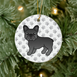 Black French Bulldog Niedlicher Cartoon Dog Keramik Ornament