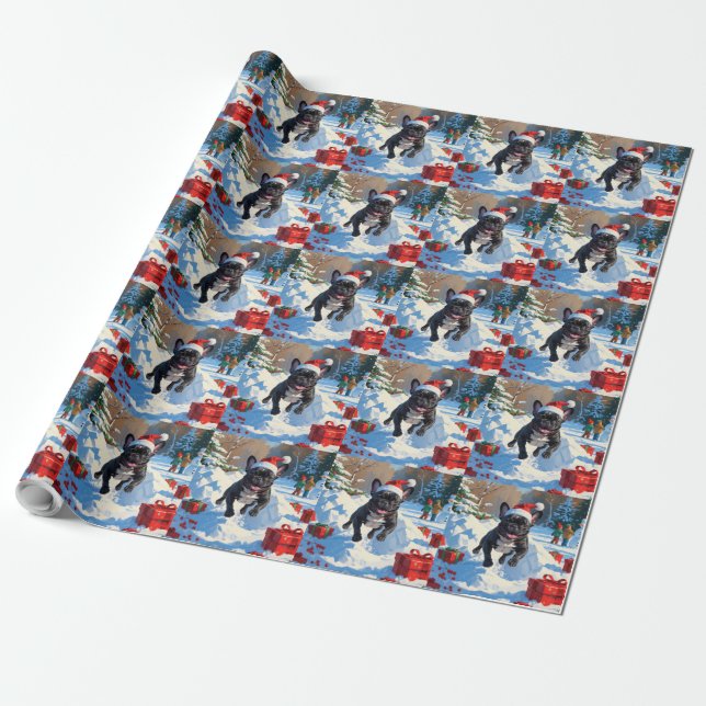 Black French Bulldog Weihnachten Weihnachtsfest Sc Geschenkpapier (Ungerollt)