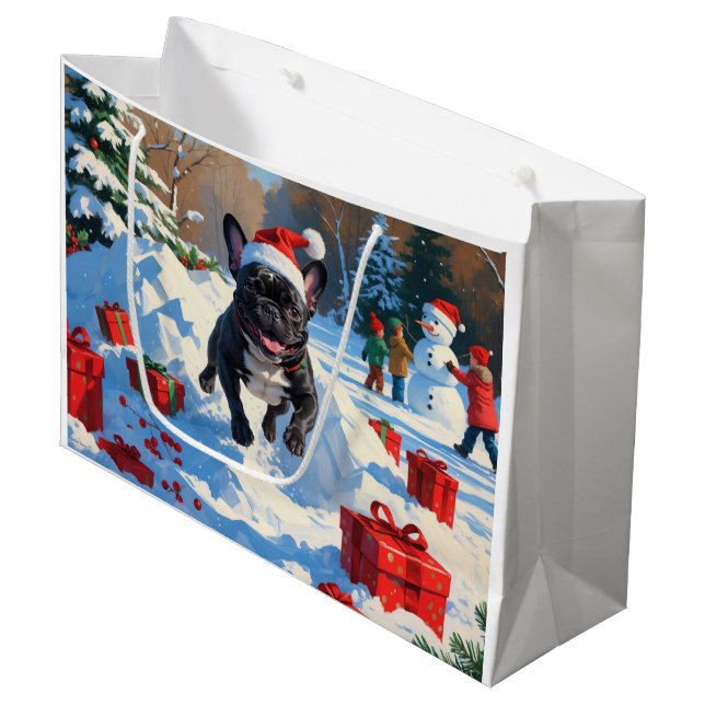 Black French Bulldog Weihnachten Weihnachtsfest Sc Große Geschenktüte (Vorderseite Schrägansicht)
