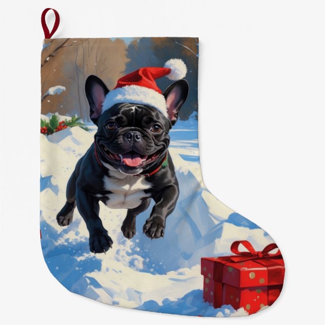 Black French Bulldog Weihnachten Weihnachtsfest Sc Großer Weihnachtsstrumpf (Vorderseite)