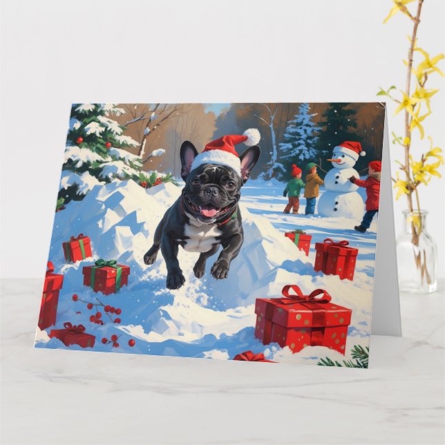 Black French Bulldog Weihnachten Weihnachtsfest Sc Karte (Gelbe Blume)