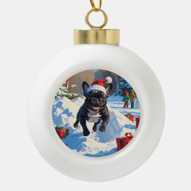 Black French Bulldog Weihnachten Weihnachtsfest Sc Keramik Kugel-Ornament (Vorderseite)