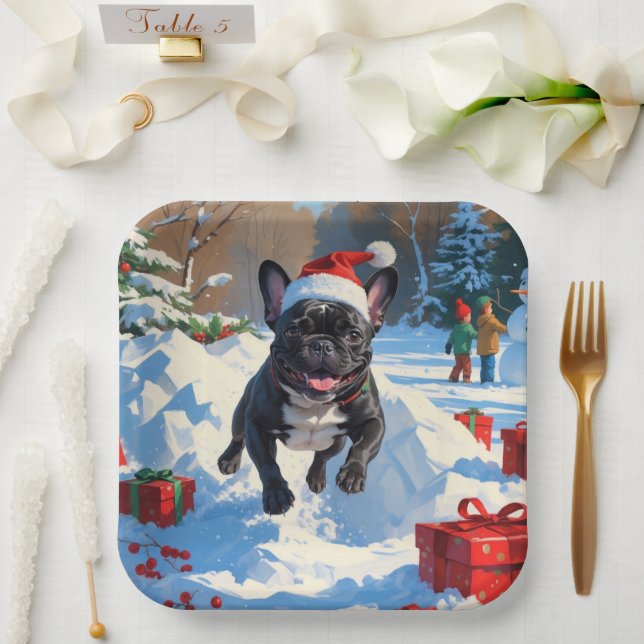 Black French Bulldog Weihnachten Weihnachtsfest Sc Pappteller (Hochzeit)