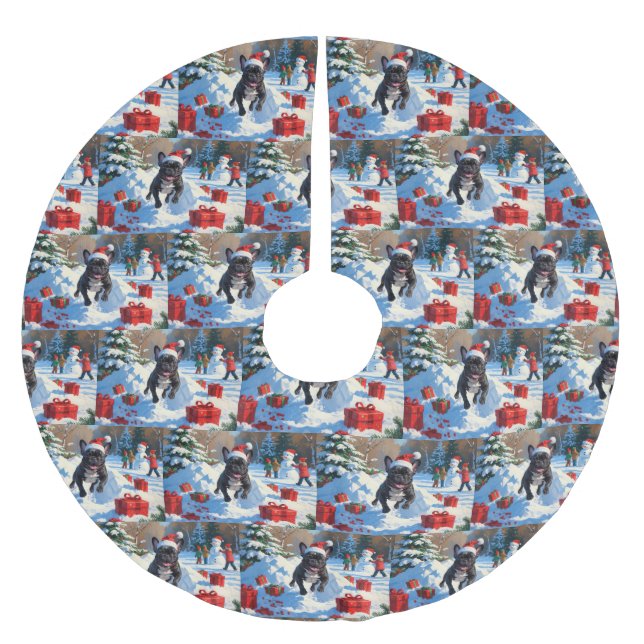 Black French Bulldog Weihnachten Weihnachtsfest Sc Polyester Weihnachtsbaumdecke (Vorderseite)