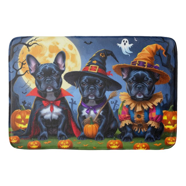 Black French Bulldogs Pumpkin Halloween Funny Funn Badematte (Vorderseite)