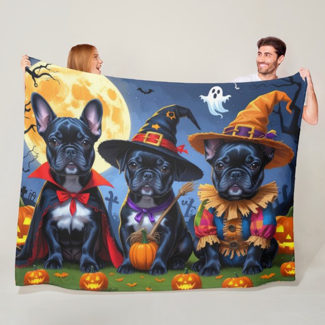 Black French Bulldogs Pumpkin Halloween Funny Funn Fleecedecke (Beispiel)