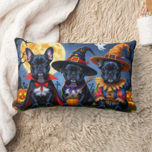 Black French Bulldogs Pumpkin Halloween Funny Funn Lendenkissen