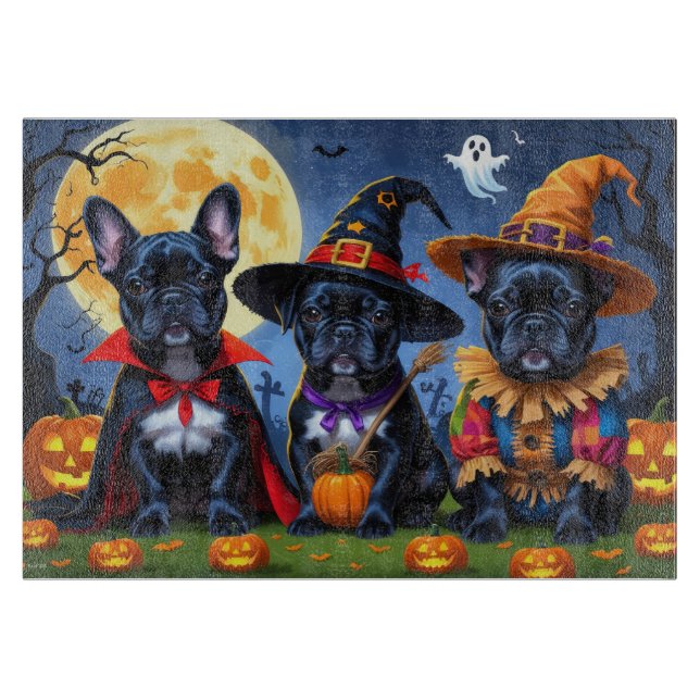 Black French Bulldogs Pumpkin Halloween Funny Funn Schneidebrett (Vorderseite)