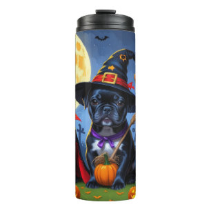 Black French Bulldogs Pumpkin Halloween Funny Funn Thermosbecher