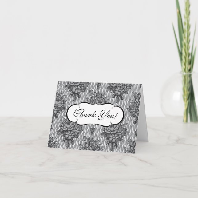 Black French Lace Vielen Dank Note Card Dankeskarte (Vorderseite)