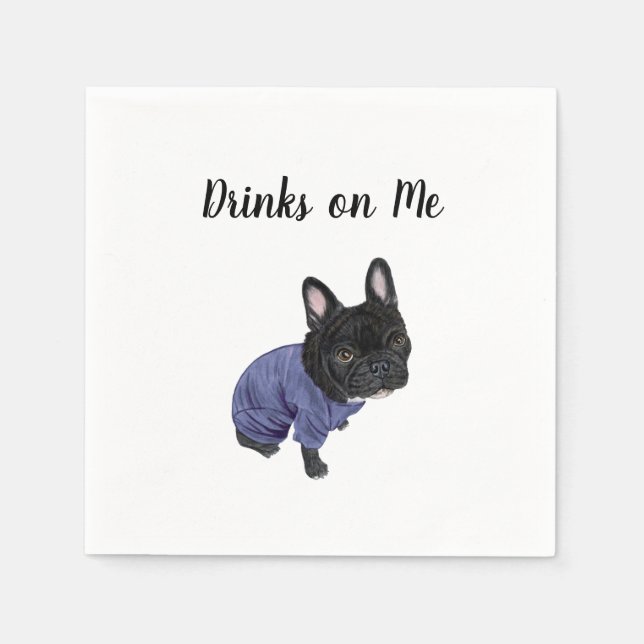 Black Frenchie Cocktail Napkins Serviette (Vorderseite)