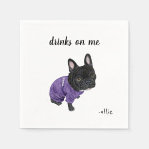 Black Frenchie Cocktail Napkins Serviette