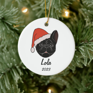 Black Frenchie Weihnachtsmannmütze Weihnachts-Orna Keramik Ornament