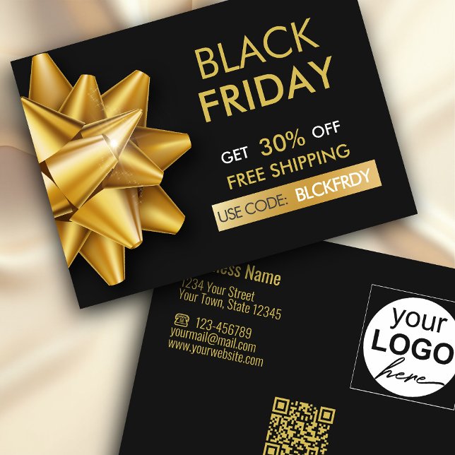 Black Friday Sale Gold Bow QR Code Rabattkarte (Von Creator hochgeladen)