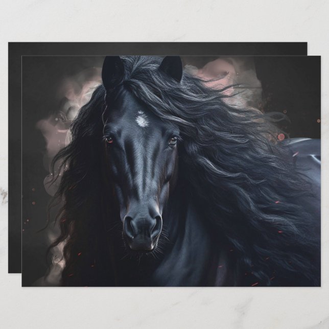Black Friesian Horse Scrapbook Paper (Vorne/Hinten)