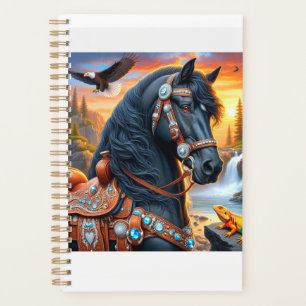 Black Friesian Horse Sunset Planer