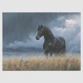 Black Friesian Stallion Dramatischer Dekoupage Seidenpapier