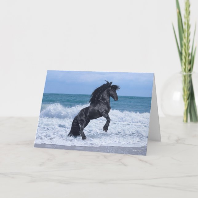 Black Friesian Stallion Rearing In the Sea Karte (Vorderseite)