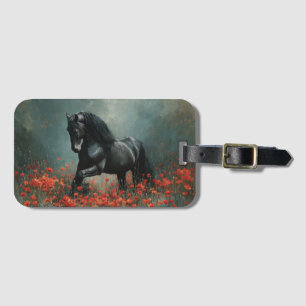 Black Friesian Stallion Red Poppies Gepäckanhänger