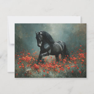 Black Friesian Stallion Red Poppies Postkarte