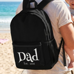 Black Fun Bold Simple Papa Established Neuer Vater Bedruckter Rucksack
