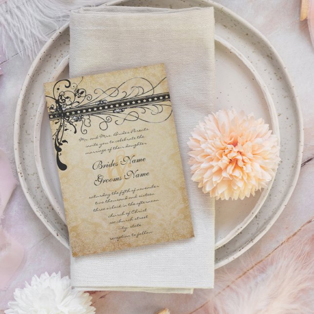 Black Funky Elegant Wirbel Hochzeit Einladung (Von Creator hochgeladen)