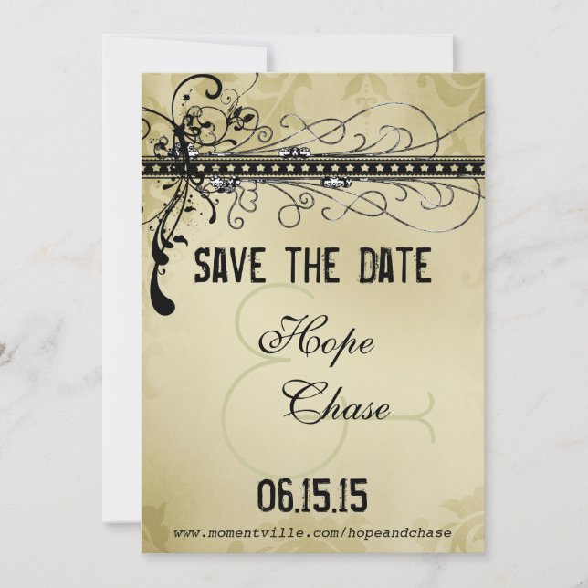 Black Funky Elegant Wirbel Hochzeitssache speicher Save The Date (Vorderseite)