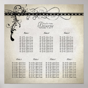 Black Funky Stone Lights & Swirls Sitzplan Poster