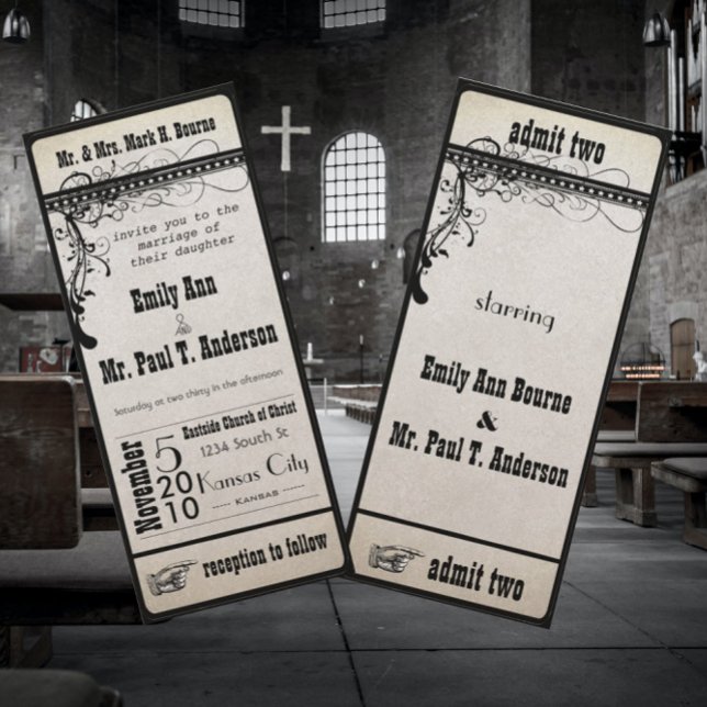 Black Funky Textured Showbill Wirbel Wedding Einladung (Von Creator hochgeladen)