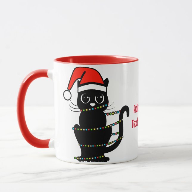 Black Funny Cat Weihnachten Weihnachtsmannmütze Re Tasse (Links)