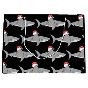 Black Funny Christmas Shark Geschenktasche Große Geschenktüte