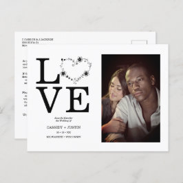 Black Funny Floral Love Heart Custom photo Couple Ankündigungspostkarte
