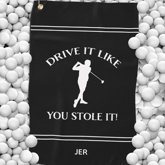 Black Funny Golfer Spaß für seine Monogram Sports Golfhandtuch (Black Funny Golfer Humor For Him Monogram Sports Golf Towel)